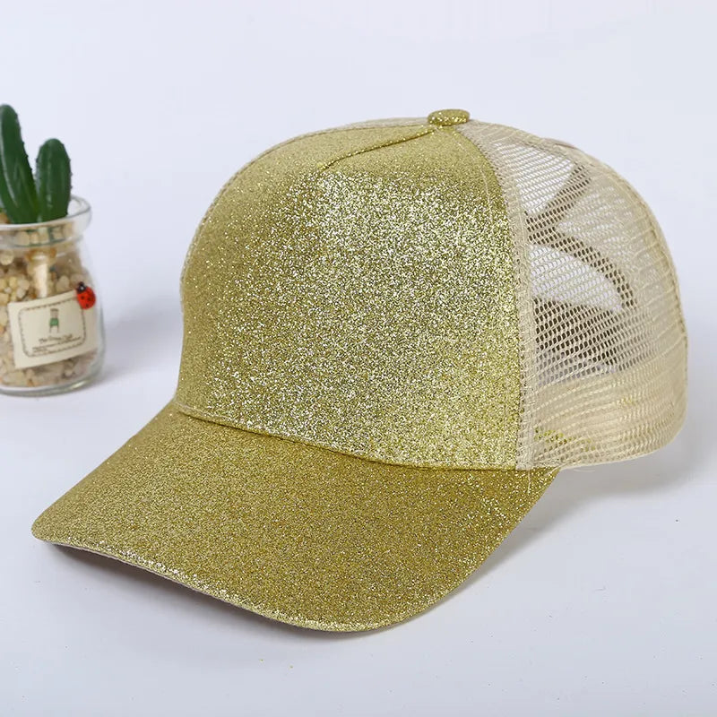 New Style Baseball Cap Breathable Shiny Sequin Mesh Tail Net Hat Sun Protection Summer Fashion Unisex Simple Design Hat