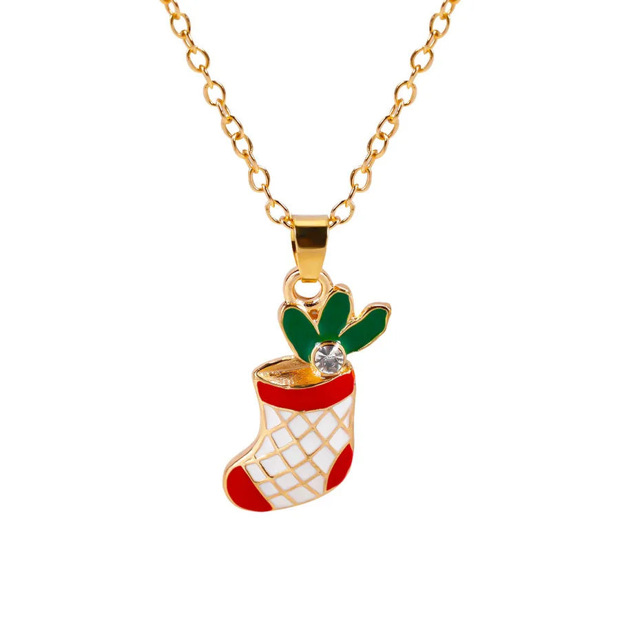 Christmas Themed Alloy Pendant Necklace With Bell Snowflake Design Geometric Pattern For Men And Women Christmas Tree Santa Claus Deer Stick