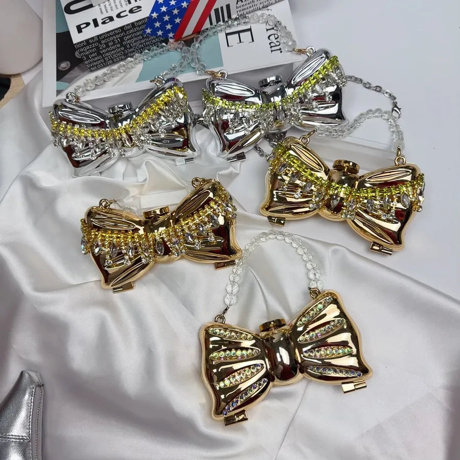 Women's Acrylic Bow Knot Elegant Streetwear Bow Type Lock clasp Shoulder Bag Handbag Box bag