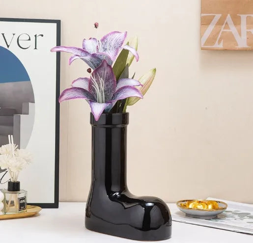 Casual Elegant Pastoral Boots ceramics Vase Artificial Decorations