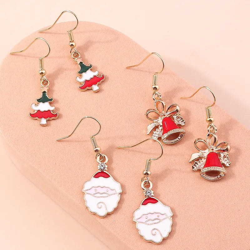 fashion christmas tree santa claus snowman alloy plating inlay rhinestones women's drop earrings 1 set