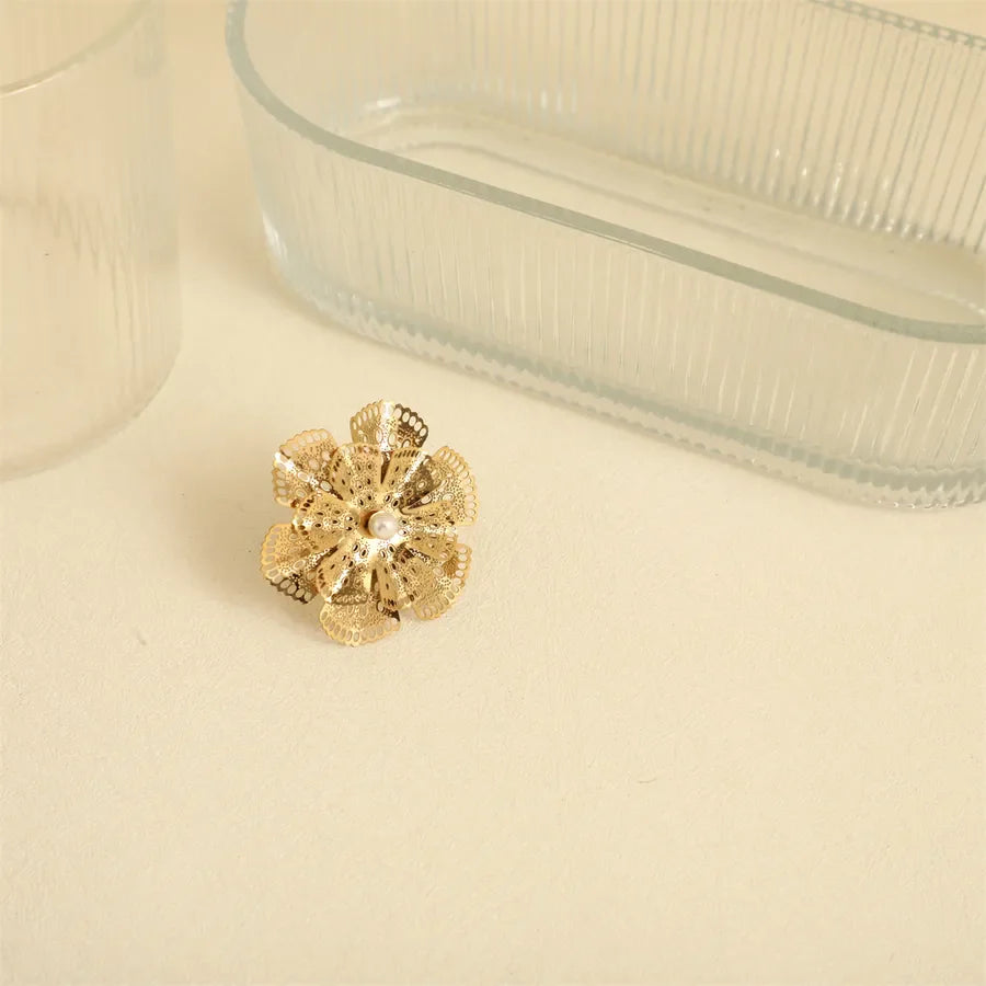 Wholesale Jewelry Elegant Basic French Style Flower 304 Stainless Steel Open Rings