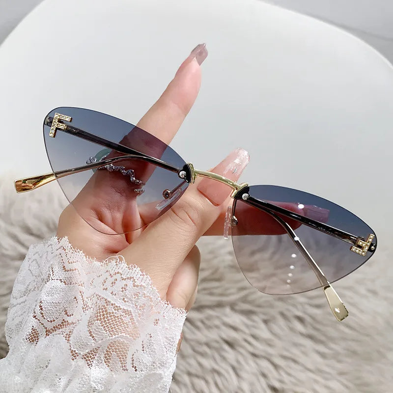 Basic Simple Style Solid Color Ac Cat Eye Frameless Women's Sunglasses