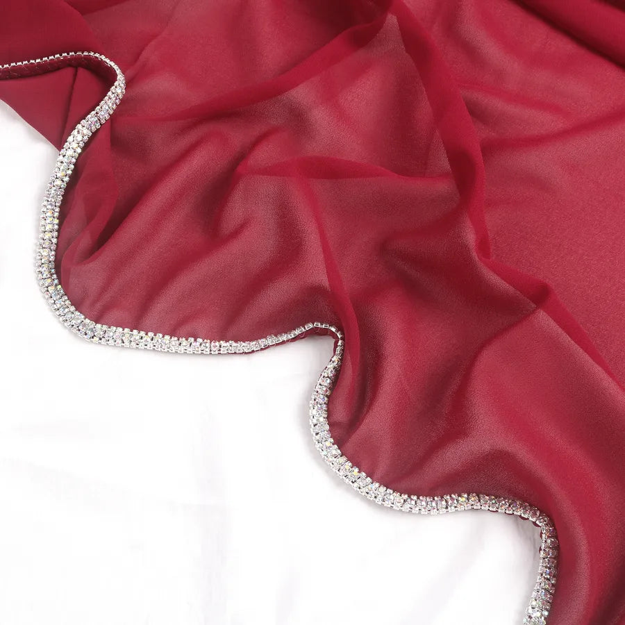 New Rhinestone Chain Long Side Scarf Hui Scarf Malay Middle East Headscarf Headscarf Chiffon Solid Color