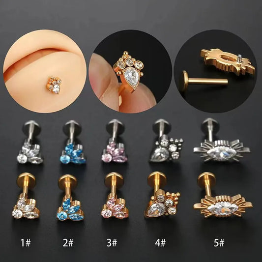 1 Piece Lip Rings Casual Gothic Hip-Hop Geometric Animal Titanium Alloy Polishing Plating Flowers Zircon 18K Gold Plated Lip Rings Ear Cartilage Rings & Studs