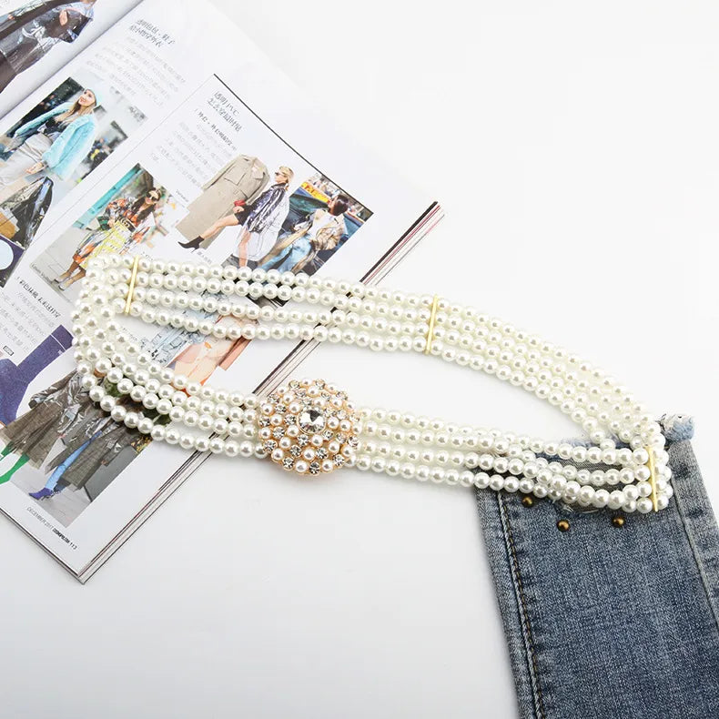 simple style square oval flower plastic beaded inlay rhinestones women's chain belts 1 piece