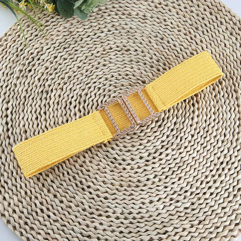 ethnic style solid color plastic straw woven belt women's woven belts