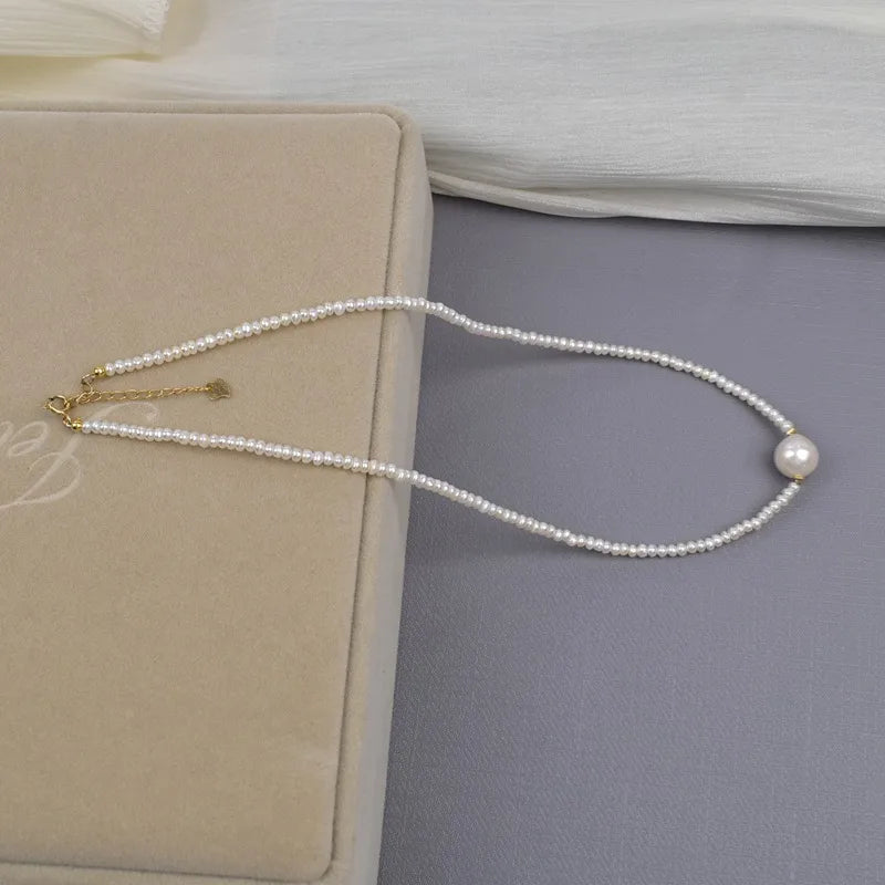 Elegant Natural Single Baroque Pearl Necklace Versatile Simple Style Choker French Vintage Clasp Road Open Link Chain