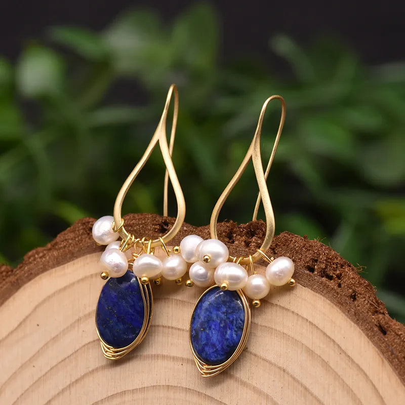 1 Pair 18K Gold Plated Freshwater Pearl Copper Zircon Flower Drop Earrings