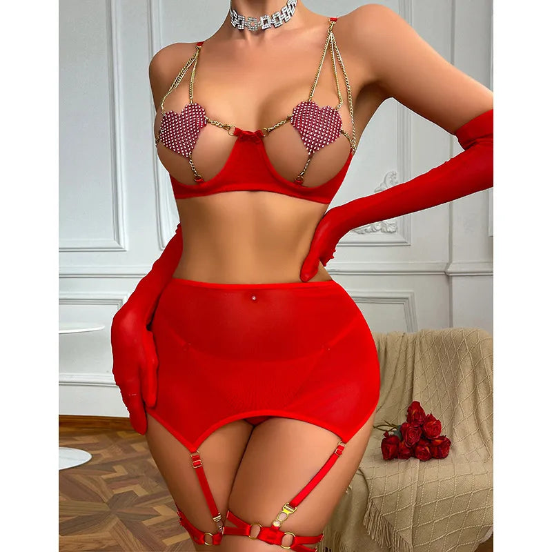 Export  New Sexy Intimates Sexy Women's Mesh Miniskirt Garter Belt Combination Sexy Suit