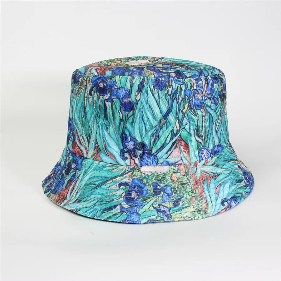Double-Sided Fisherman Hat Women's Floral Print Sunshade Leaf Animal Cartoon Bucket Cap Spring Summer Elegant Casual Style