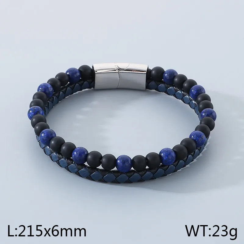 Business Geometric 304 Stainless Steel Microfiber Leather Men's Bangle Men Beaded Bracelets