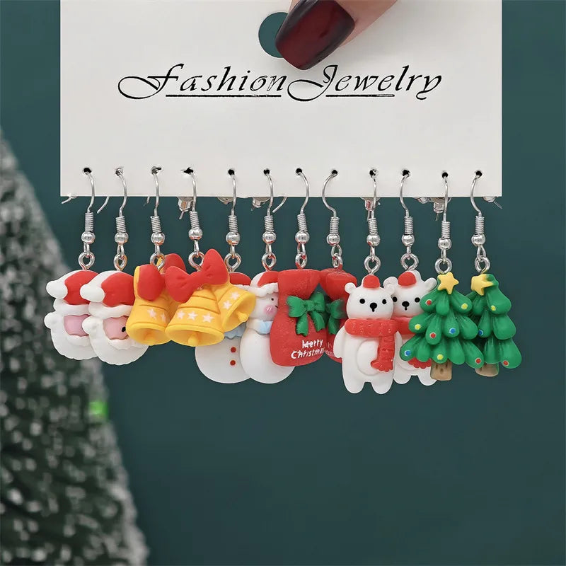 Christmas Series Cartoon Snowflake Star Ear Hooks Women's Holiday Earrings Set Festive Resin Studs Festive Fashion Jewelry