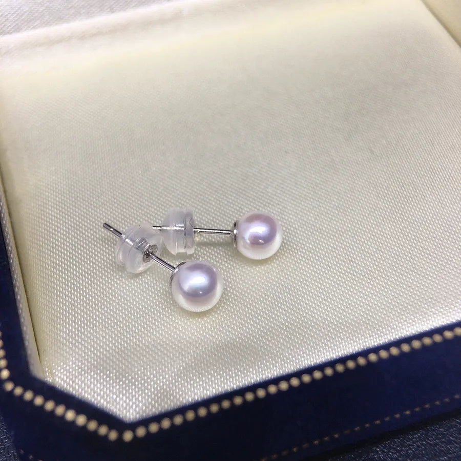 Zhuji Natural Freshwater AK Pearl Selection Advanced Sense Aurora Perfect Round Flawless Pearl Earrings S925 Sterling Silver Earrings