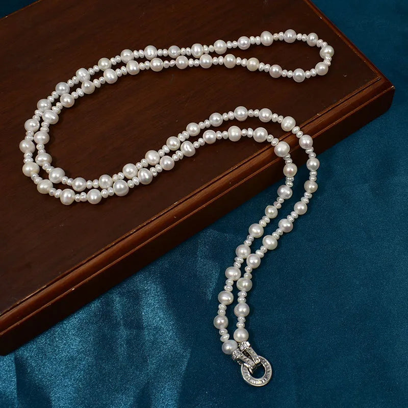 Retro Baroque Irregular Freshwater Pearl Long Necklace Women Fashion Multi-Layered Stacking Sweater Chain Jewelry Accessory