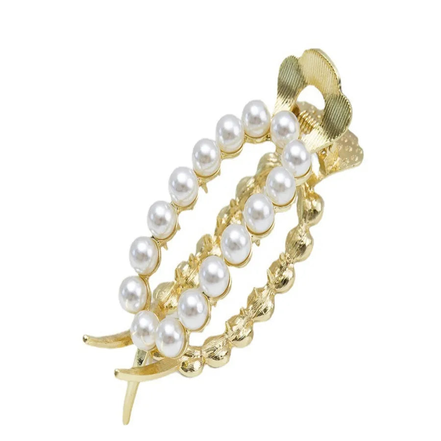 Elegant Women's Solid Color Alloy Pearl Hair Claws
