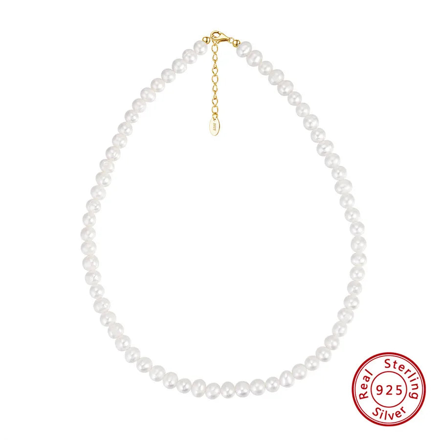 925 Sterling Silver Freshwater Pearl cable chain Plating Geometric Double Layer Necklaces Pendant Necklace Necklace