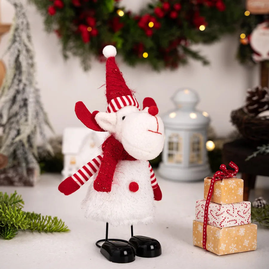 Haobei Christmas Decoration Snowman Figure With Spring Feet Santa Claus Tabletop Decoration European Style Festive Polyester Iron Art