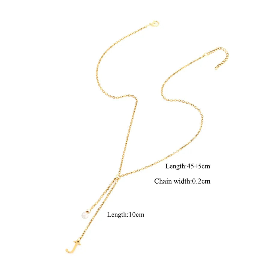 Wholesale Jewelry Elegant Simple Style Classic Style Letter 201 Stainless Steel 304 Stainless Steel Artificial Pearl Zircon Inlay cable chain Pendant Necklace