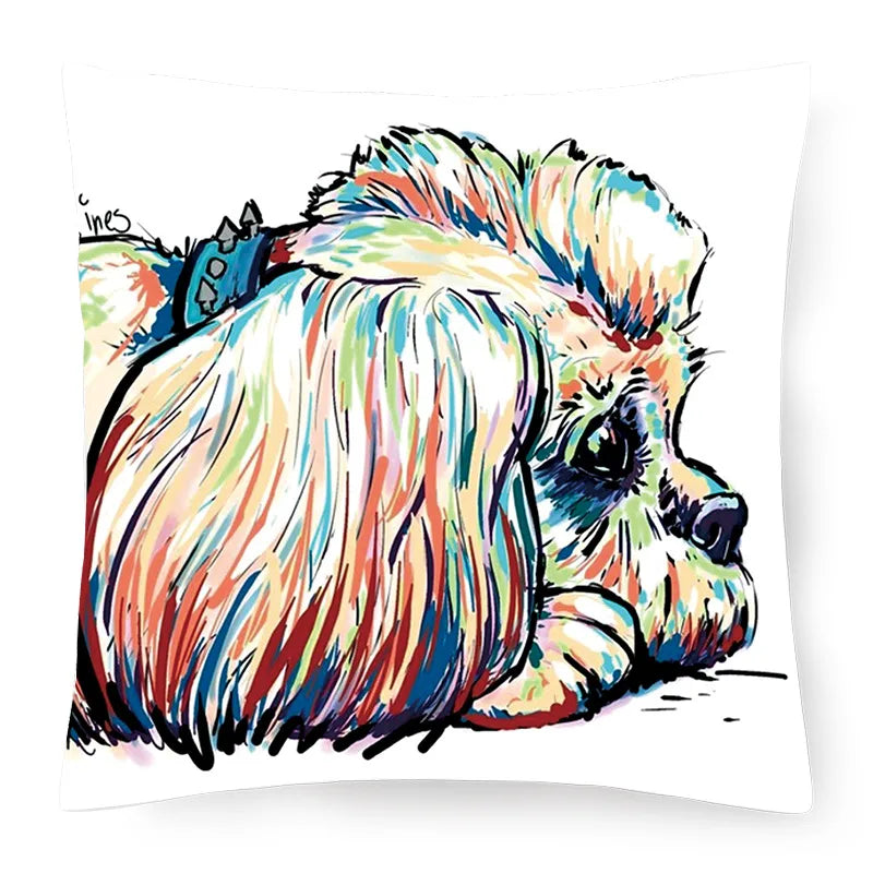 cute pastoral cartoon dog plush throw pillow