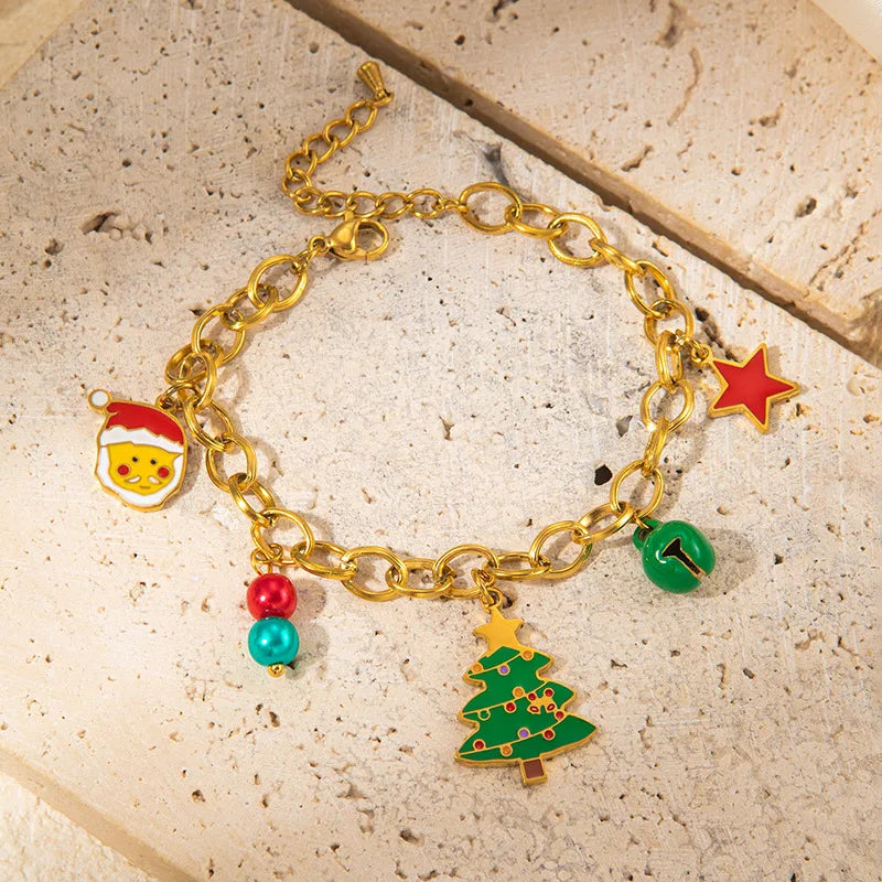 Fashionable Titanium Steel Santa Claus Bracelet With Deer Pendant Cute Christmas Stainless Steel Stylish Hand Jewelry