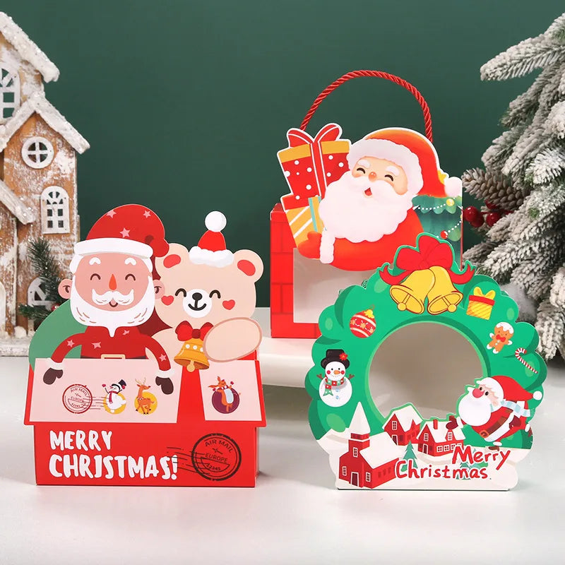 Portable Christmas Santa Claus Cartoon Candy Packaging Box Biscuit Box Snowflake Snack Box For Children Holiday Gift Box