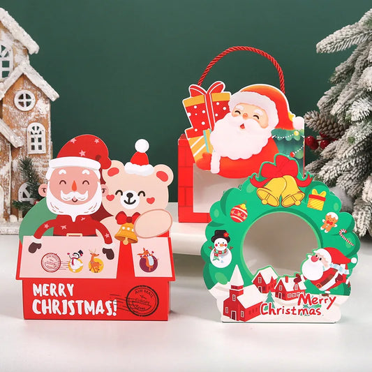 Portable Christmas Santa Claus Cartoon Candy Packaging Box Biscuit Box Snowflake Snack Box For Children Holiday Gift Box