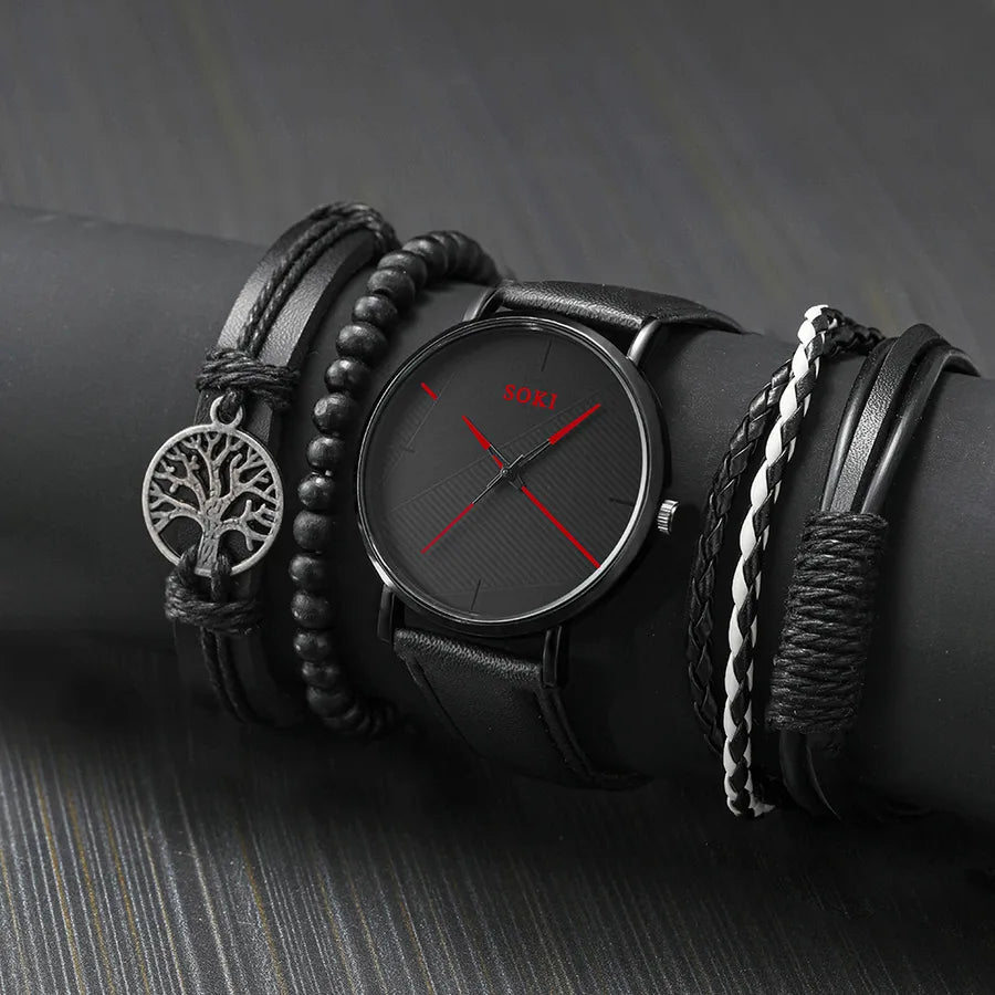 vintage men's belt round pointer quartz watch bracelet set wholesale