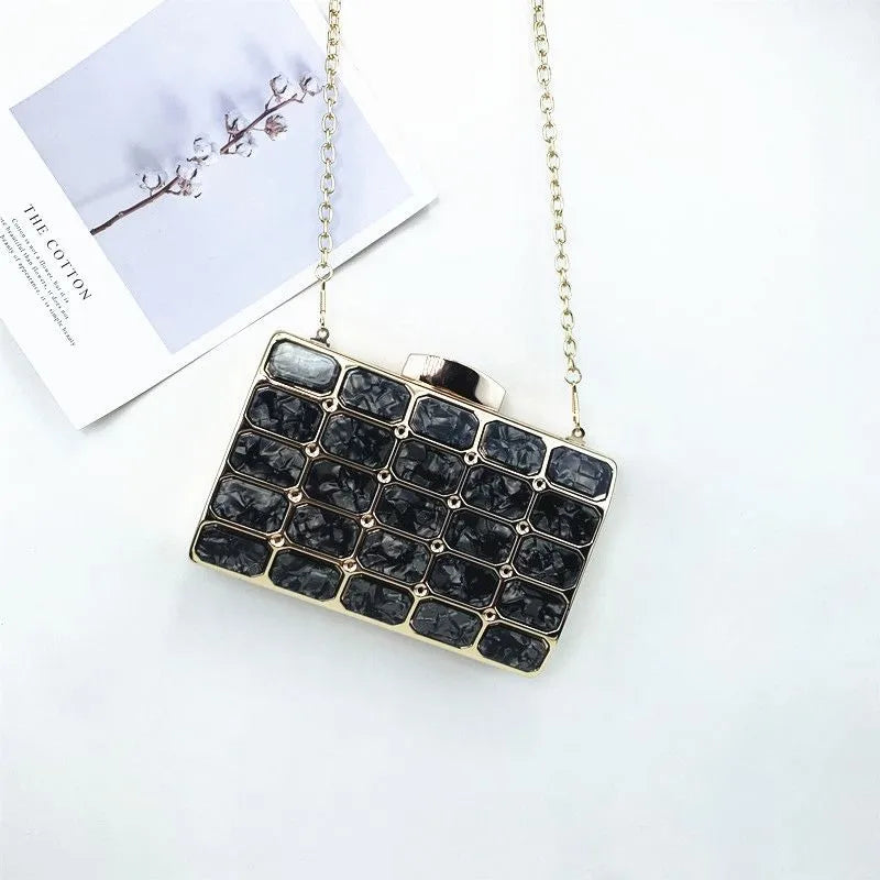 arylic marble square clutch evening bag