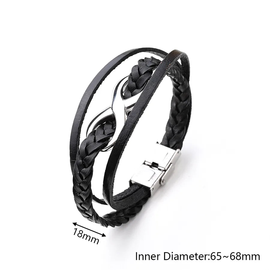 Casual Vacation Streetwear Simple 304 Stainless Steel Genuine Cowhide Leather Wholesale wristband