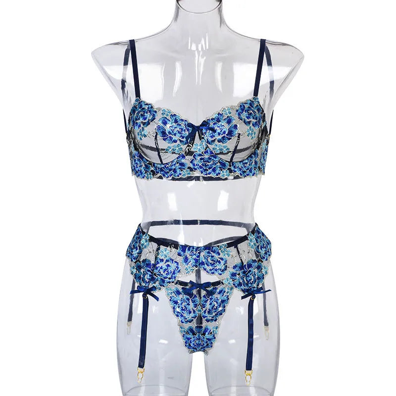 Women's Lady Sexy Flower Sexy Lingerie Sets Home Date Honeymoon Wireless Bra Mid Waist Sexy Lingerie