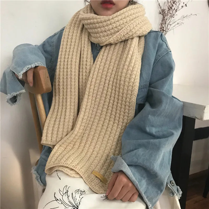 women's japanese style sweet solid color yarn scarf