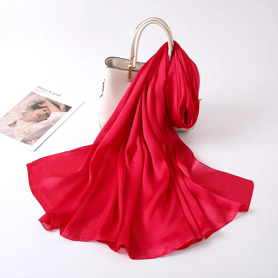 women's lady fashion simple style solid color satin silk scarves