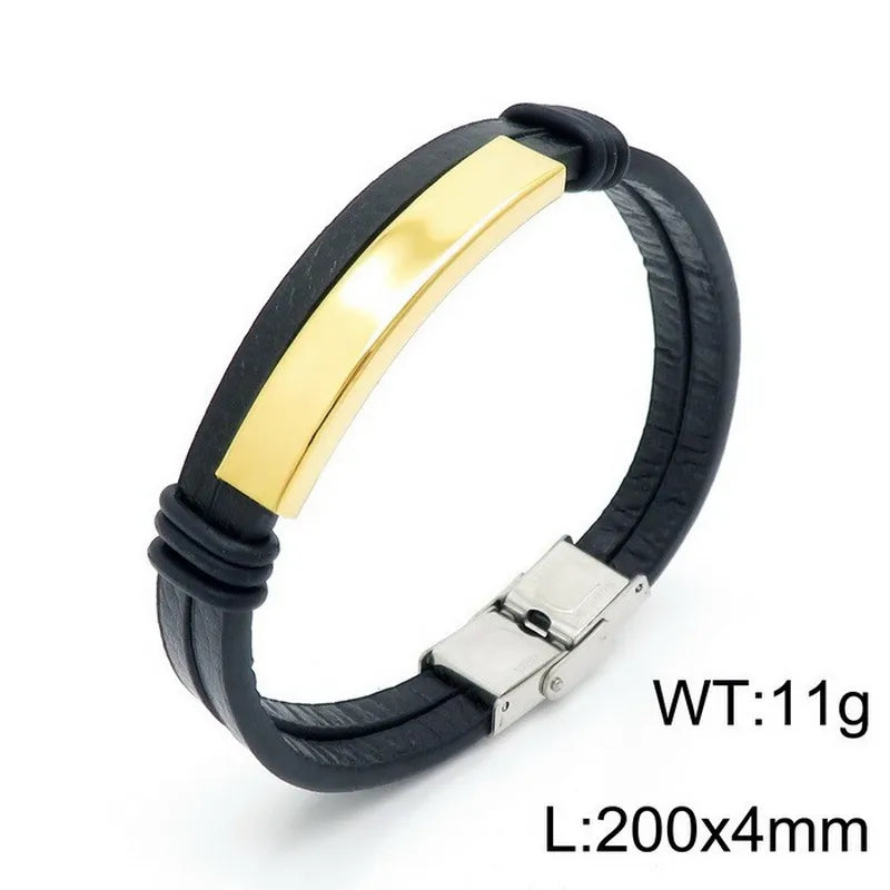Hip-Hop Retro Color Block Pu Leather Titanium Steel Plating 18K Gold Plated Men's Bangle