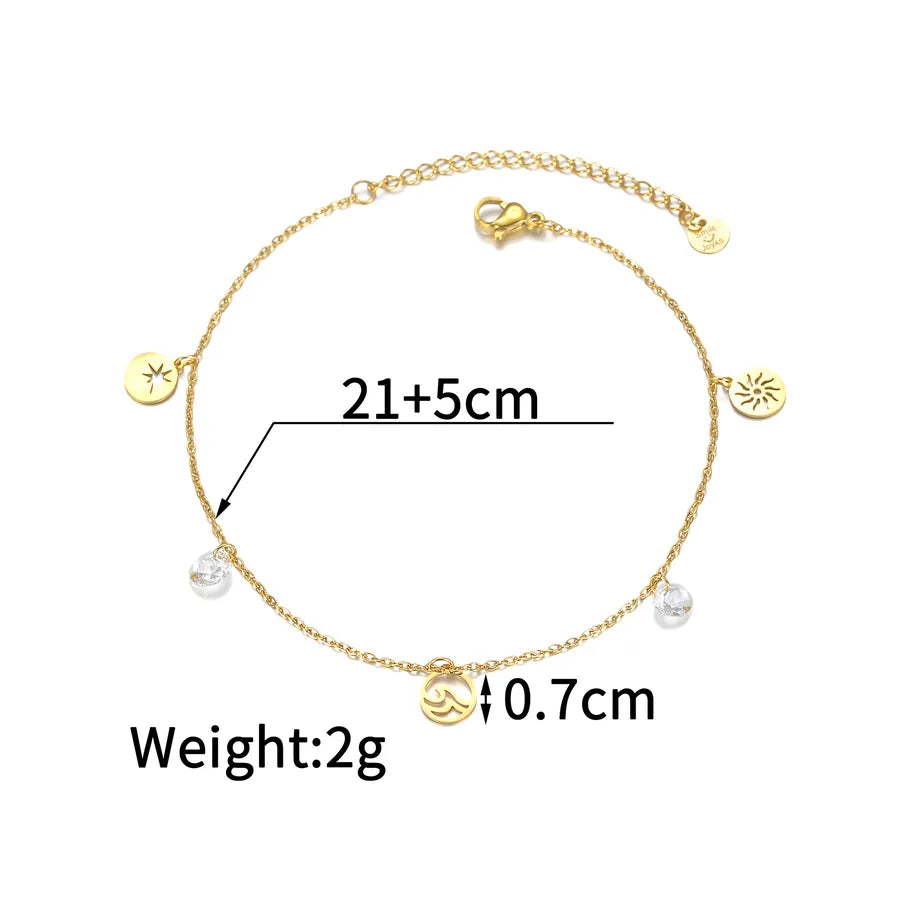Wholesale Jewelry Princess Cute Artistic Geometric 304 Stainless Steel Rhinestones 18K Gold Plated Inlay Anklet