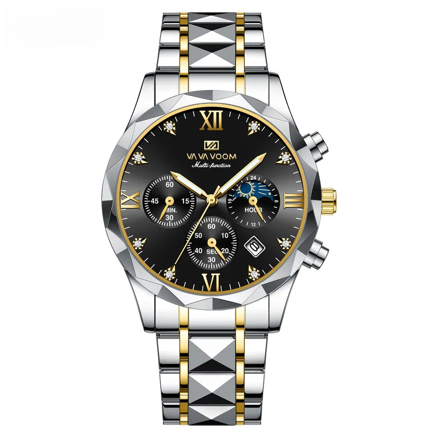 Diamond stainless steel watch with men's  business simple calendar quartz waterproof watch  one-piece delivery
