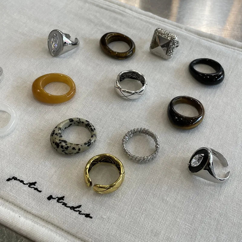 Retro Classic Style Geometric natural stone Open Rings Rings In Bulk