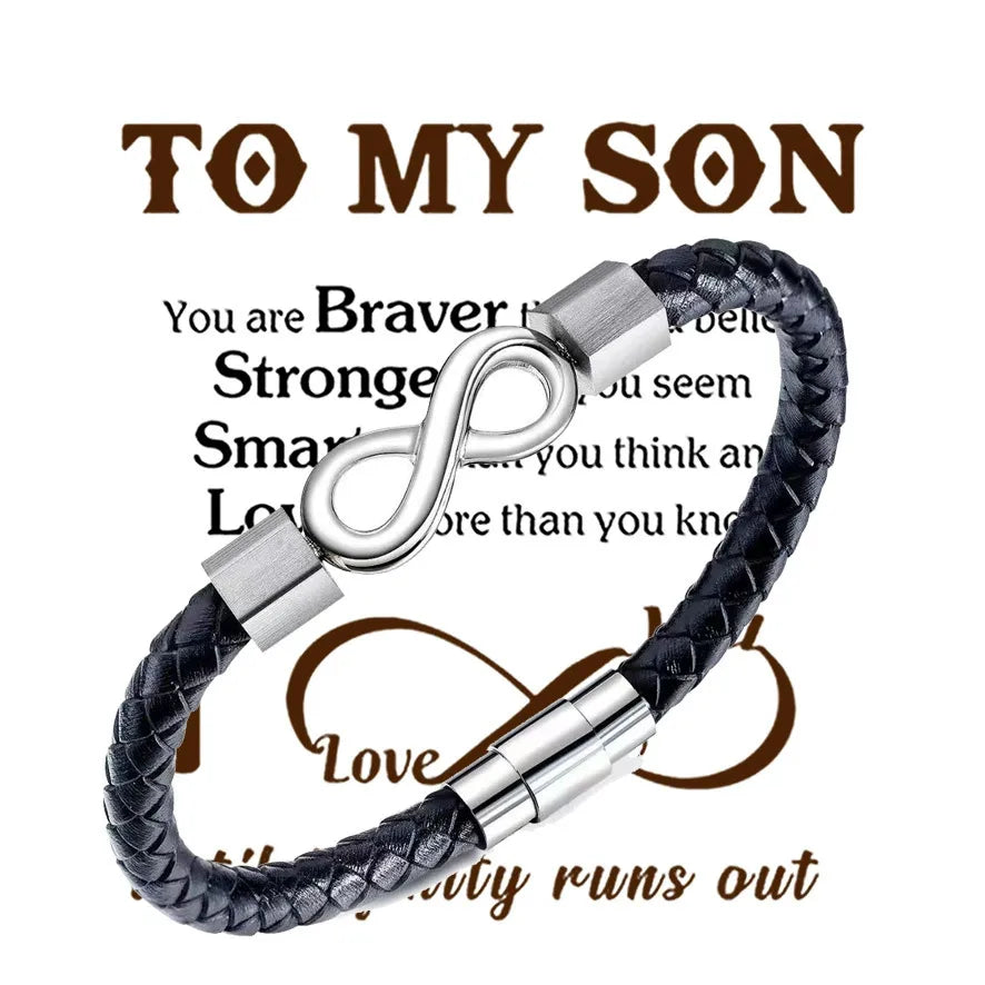 Simple Style Infinity 304 Stainless Steel Pu Leather Men's Bracelets