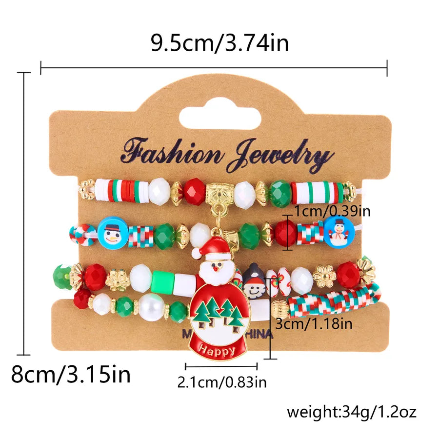 New Christmas Theme Acrylic Santa Claus And Reindeer Elastic Beaded Bracelet Set Colorful Festive Unisex Handmade Jewelry