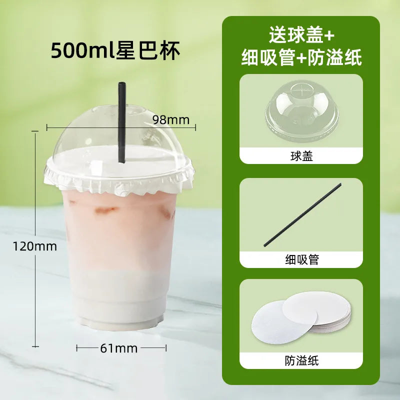 in stock wholesale disposable cup milk tea batch with lid thickened transparent plastic cup stall store packing cup