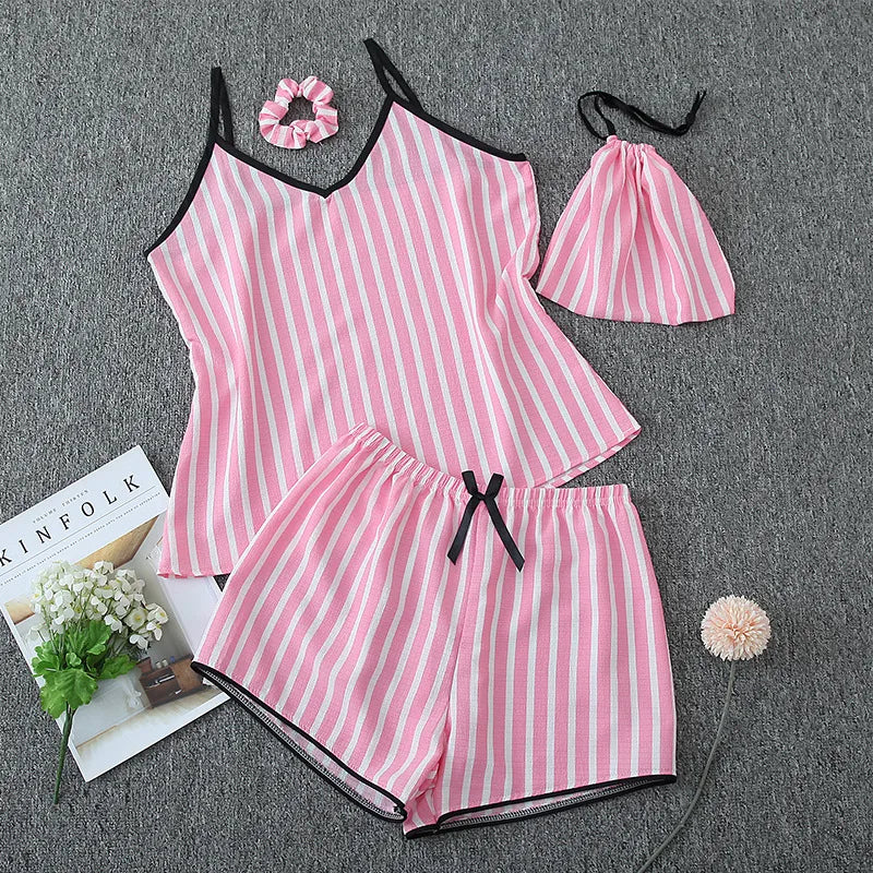 Home Women's Casual Cute Stripe Heart Shape Polyester Pajama Sets
