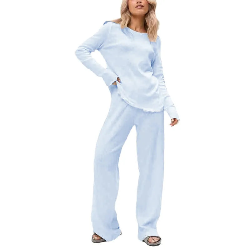 Home Women's Vacation Simple Style Solid Color Cotton Pants Sets Pajama Sets
