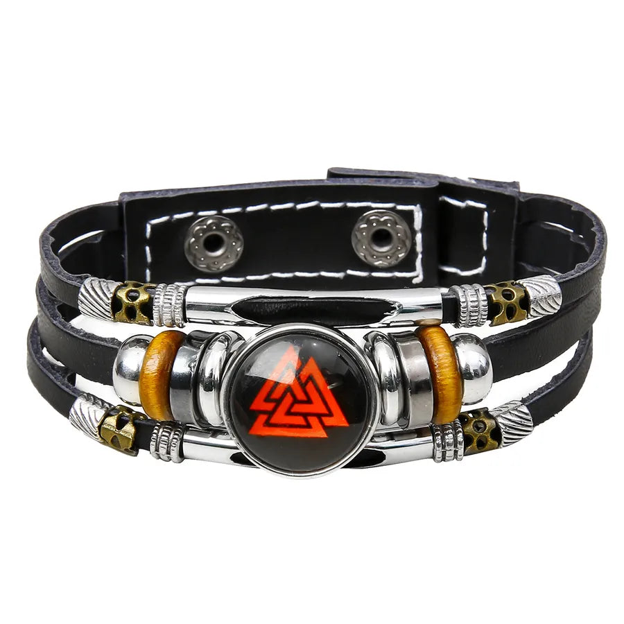 Hot Sale Viking Pirate Compass Pattern Leather Bracelet   Retro Multi-Layer Beaded Bracelet