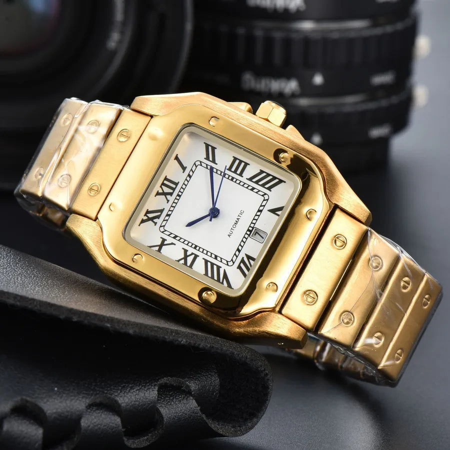 Business Color Block Solid Color Butterfly Double Snap Quartz Men's Watches