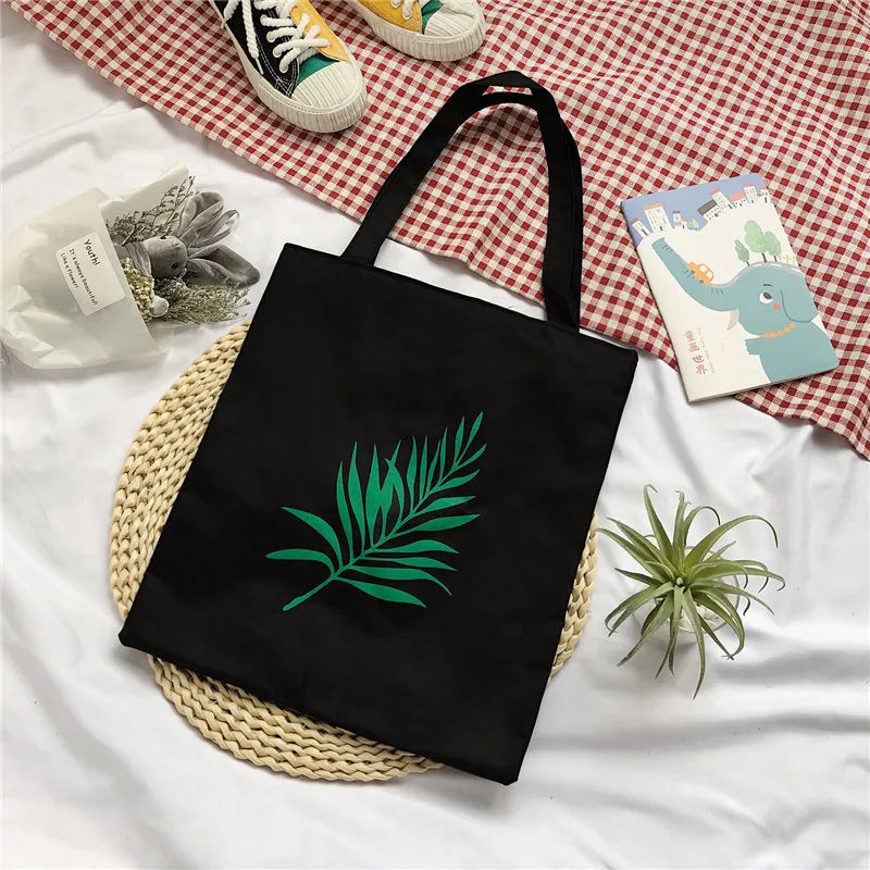 Women's Cute Basic Animal Letter Fruit Canvas Shopping bags
