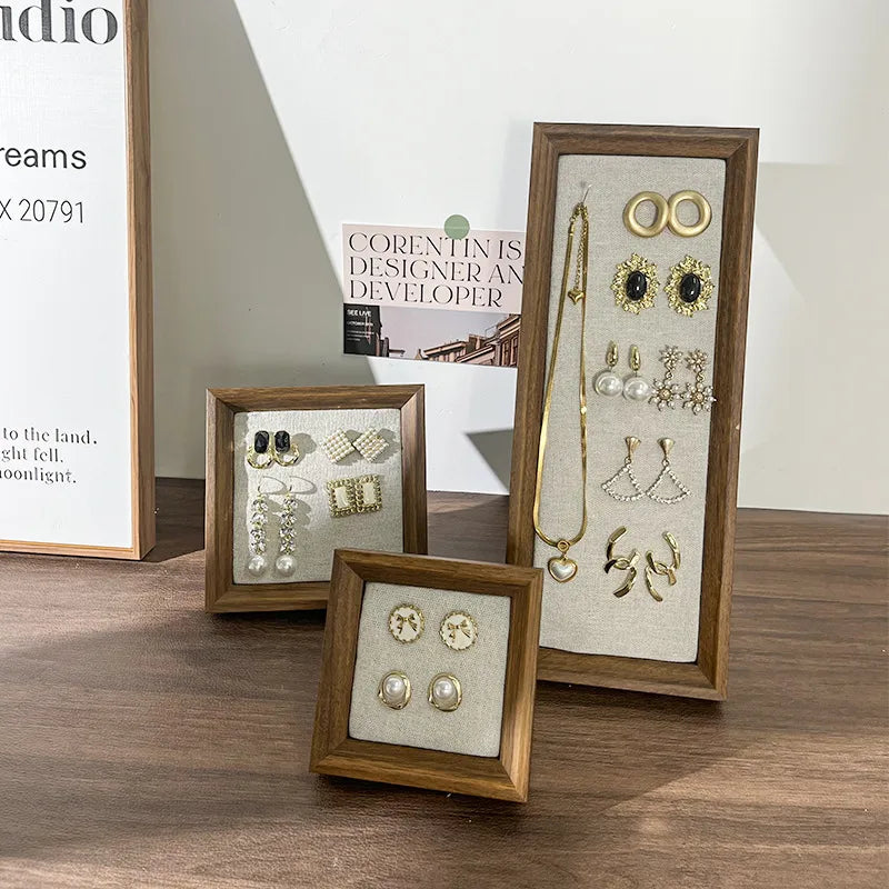 Retro Picture Frame Jewelry Stand Creative Ear Cuff Display Board Earring Necklace Storage Rack Nordic Style Wood Material