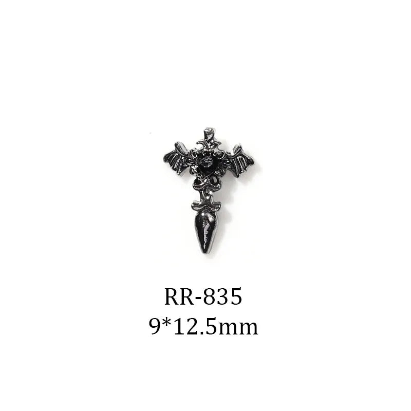 Halloween Dark Series Nail Ornament Three-Dimensional Diamond-Inlaid Cross Love Alloy Nail Accessories Wholesale