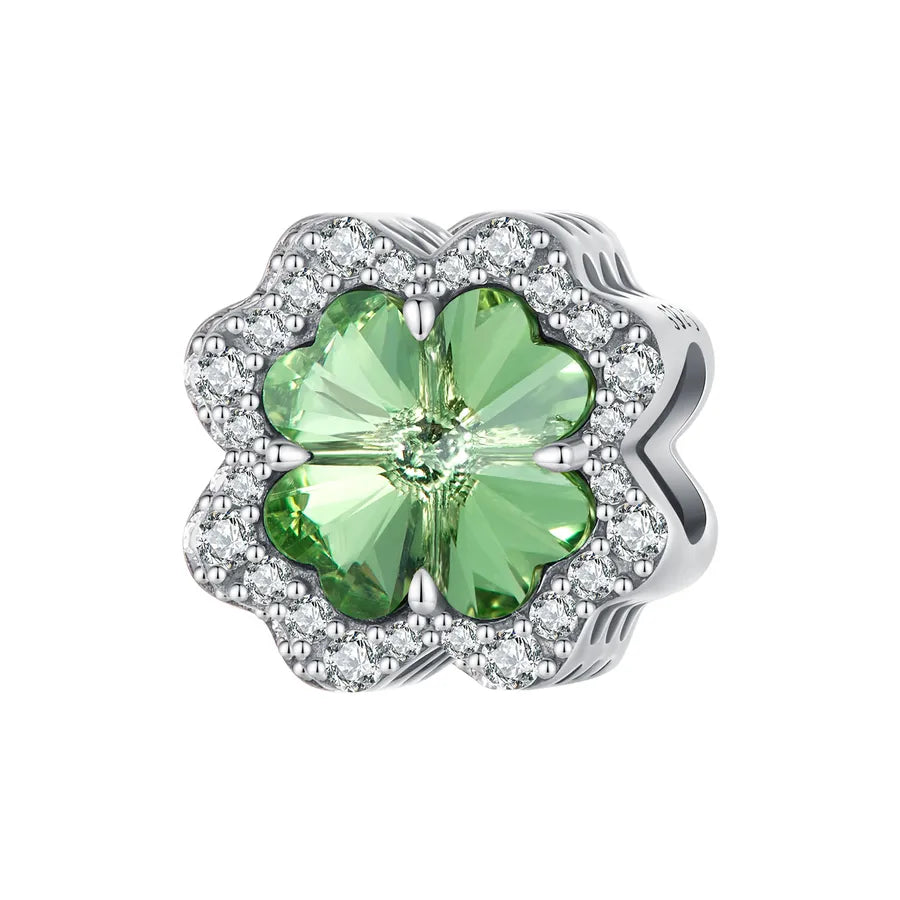 Aifule  Hot Green Lucky Four-Leaf Clover Beaded S925 Sterling Silver Scattered Beads DIY Ornament Accessories Wholesale