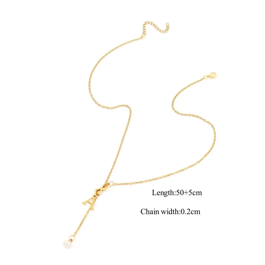 Wholesale Jewelry Elegant Simple Style Letter Infinity 201 Stainless Steel 304 Stainless Steel Artificial Pearl cable chain Pendant Necklace