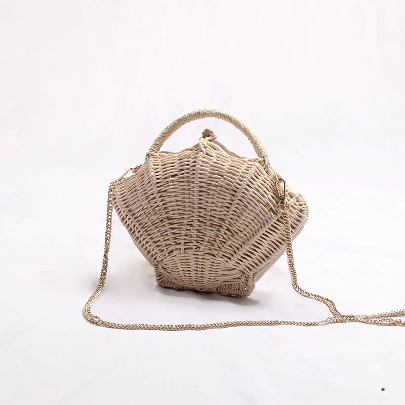 Women's Mini Straw Solid Color Elegant Streetwear Weave Shell Hook Loop Shoulder Bag